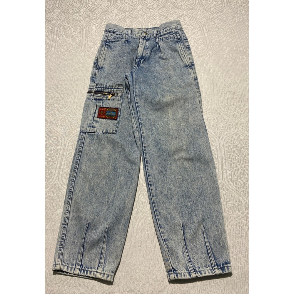 Bonjour International Clothing Acid Wash Denim Cargo‎ Jeans Womens Girls Size 12